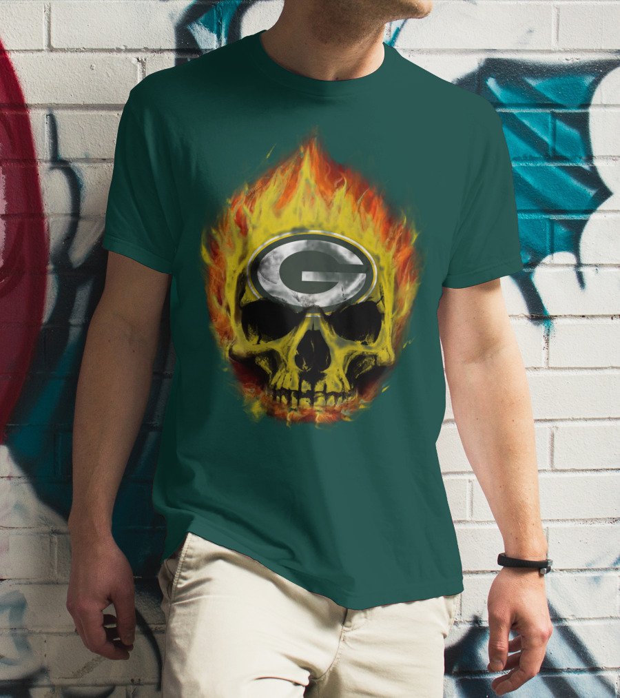 Green Bay Packers Skull Flames T-Shirt