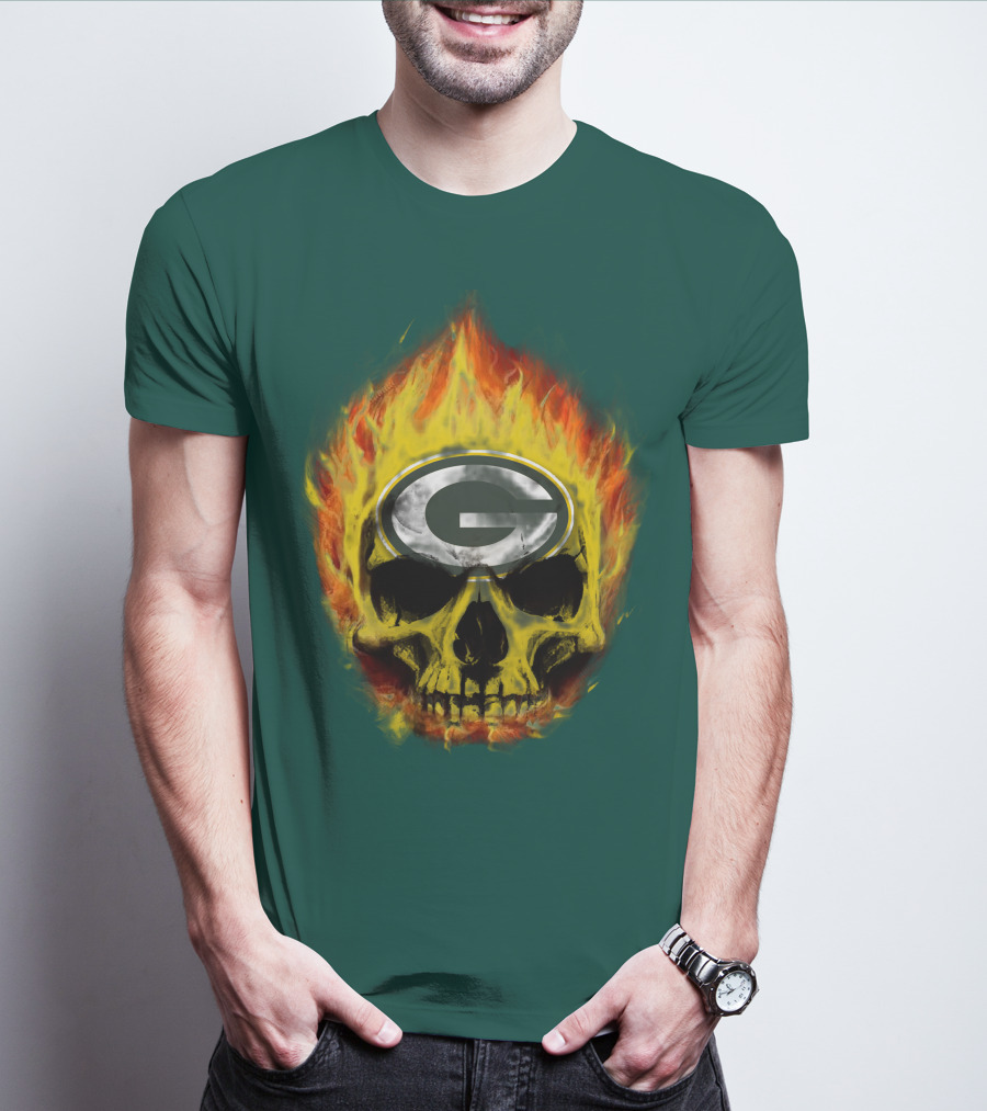 Green Bay Packers Skull Flames T-Shirt
