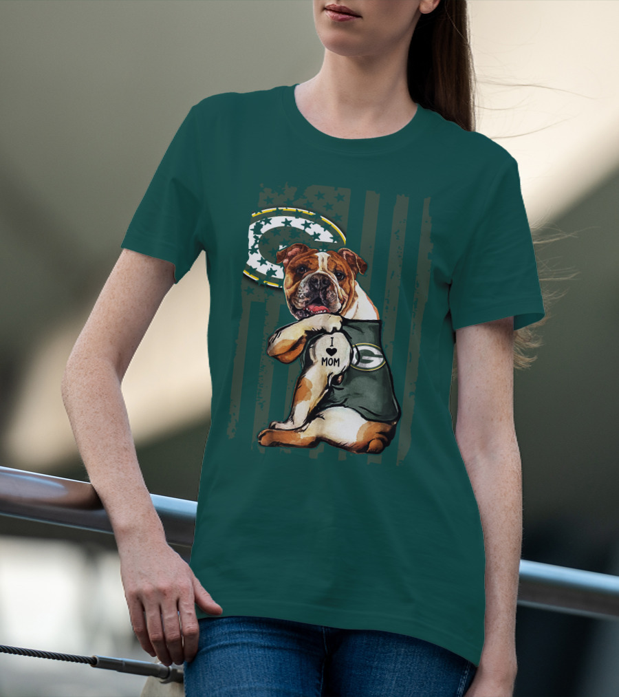 Green Bay Packers Bulldog I Love Mom Fan T-Shirt