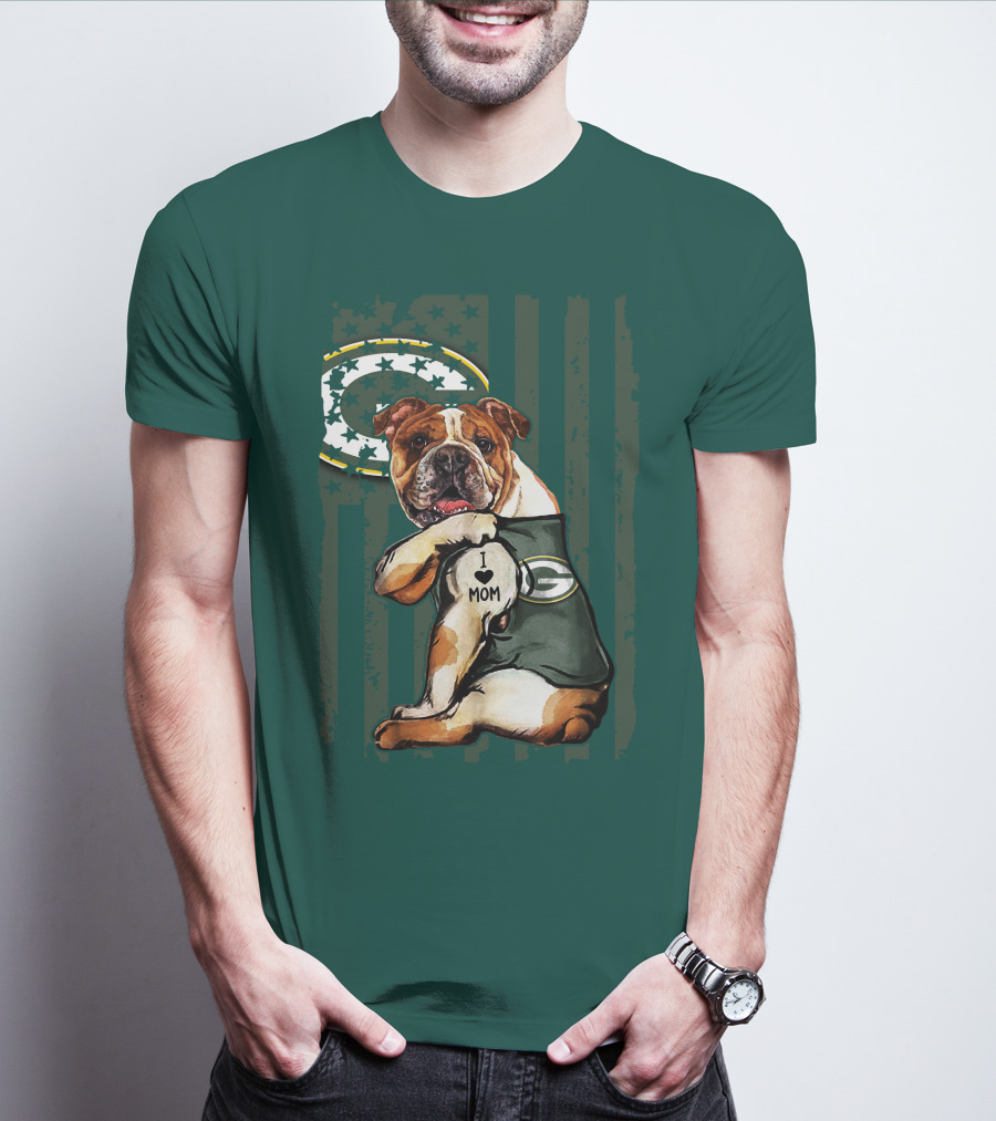 Green Bay Packers Bulldog I Love Mom Fan T-Shirt