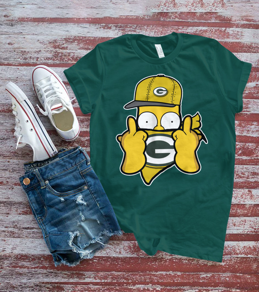 Green Bay Packers 75 Cartoon Character Middle Finger Gesture T-Shirt