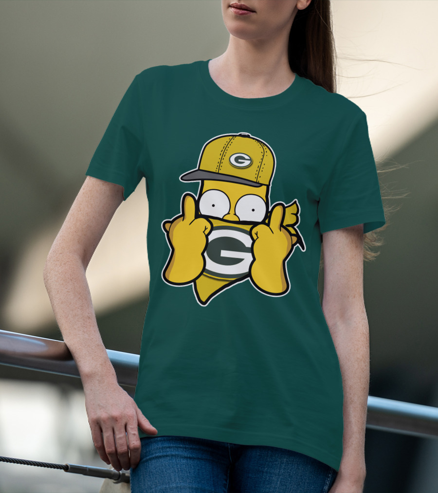 Green Bay Packers 75 Cartoon Character Middle Finger Gesture T-Shirt