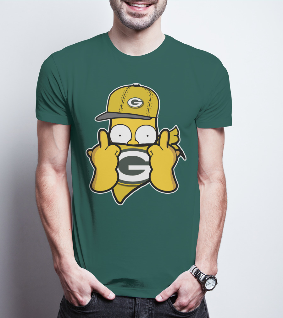 Green Bay Packers 75 Cartoon Character Middle Finger Gesture T-Shirt