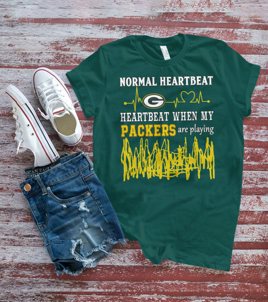 Normal Heartbeat Heartbeat When My Packers Are Playing Green Bay Packers T-Shirt