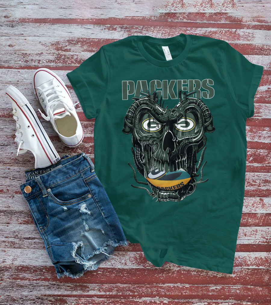Dragonskull Green Bay Packers Football Skull T-Shirt