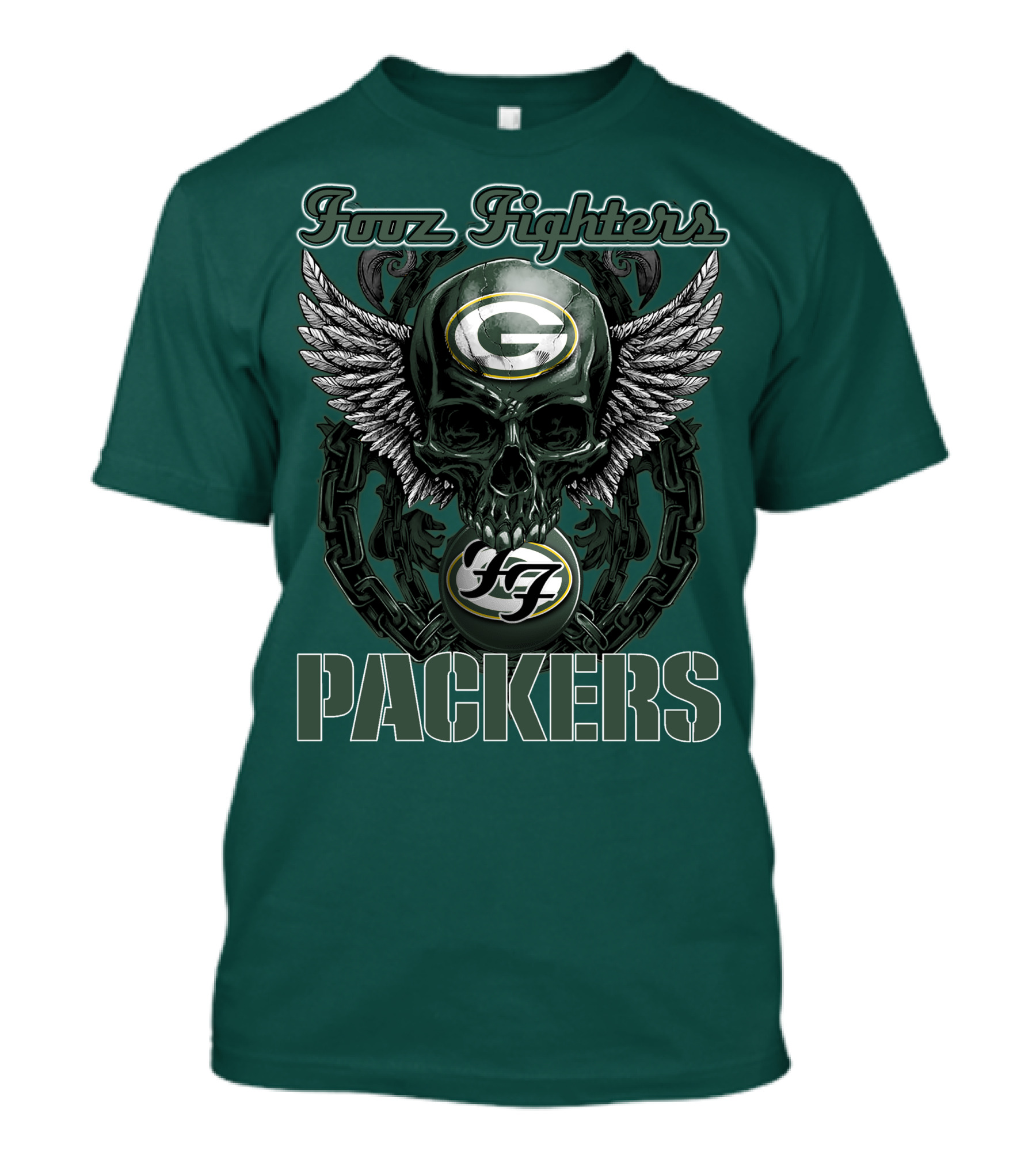 Foo Fighters Green Bay Packers Wings Skull T-Shirt