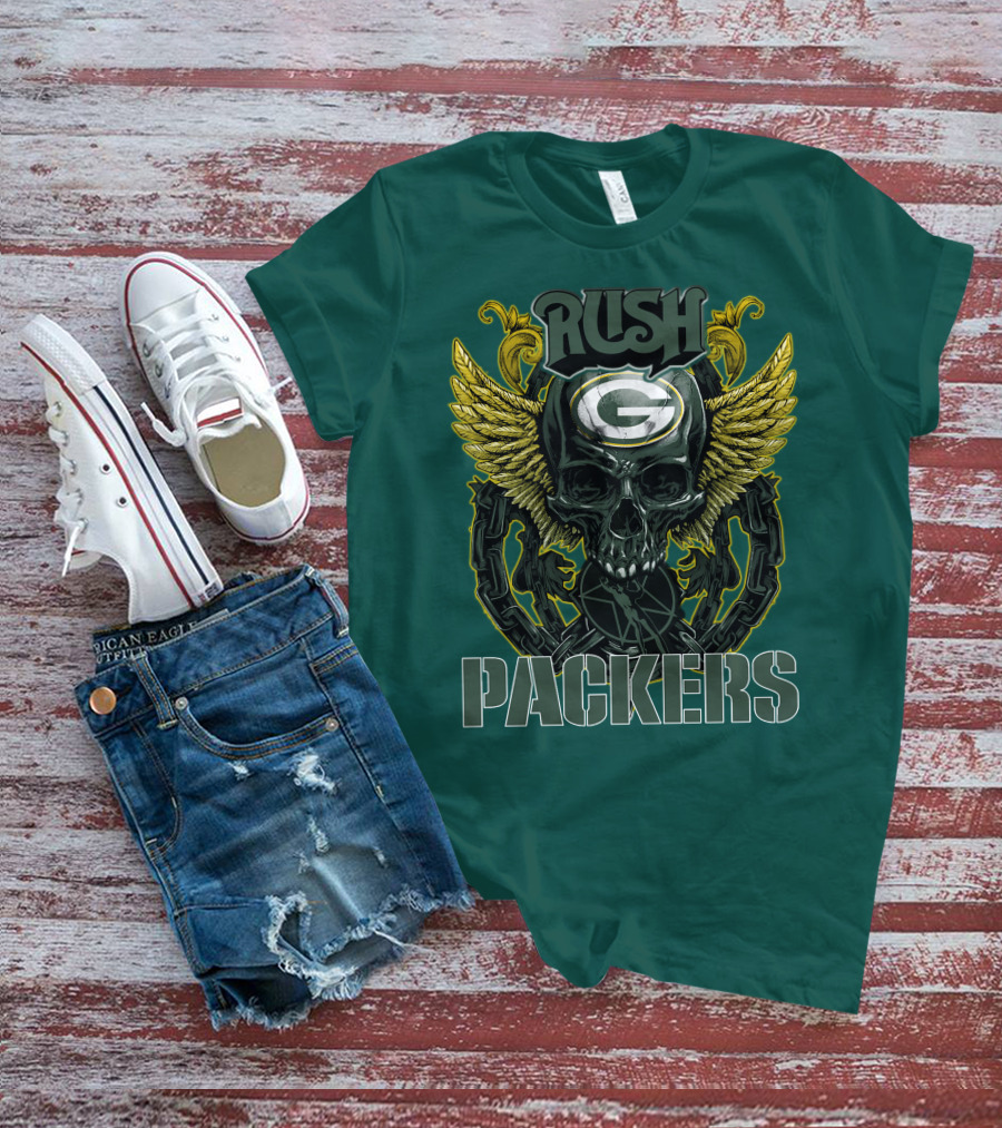 Rush Packers Skull With Wings Green Bay Packers T-Shirt