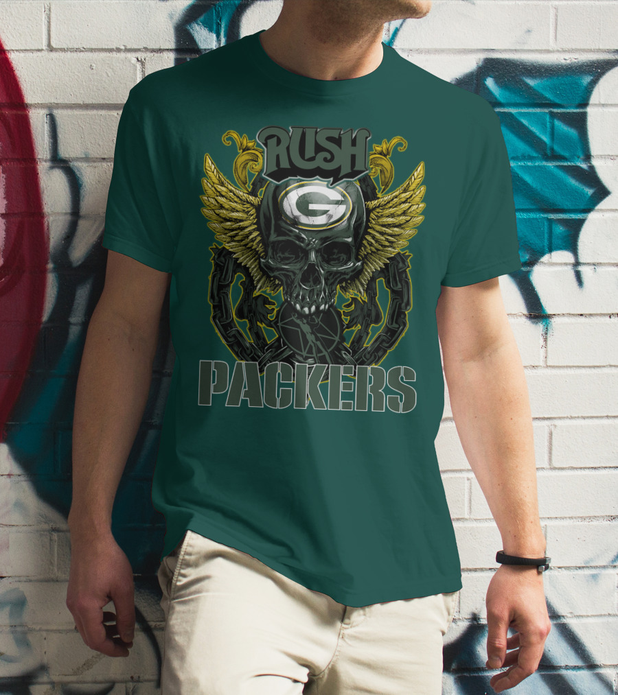 Rush Packers Skull With Wings Green Bay Packers T-Shirt