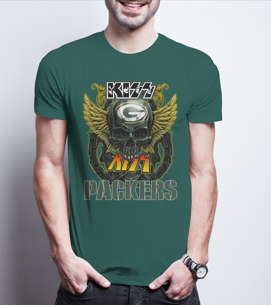 KISS Green Bay Packers Skull Wings T-Shirt