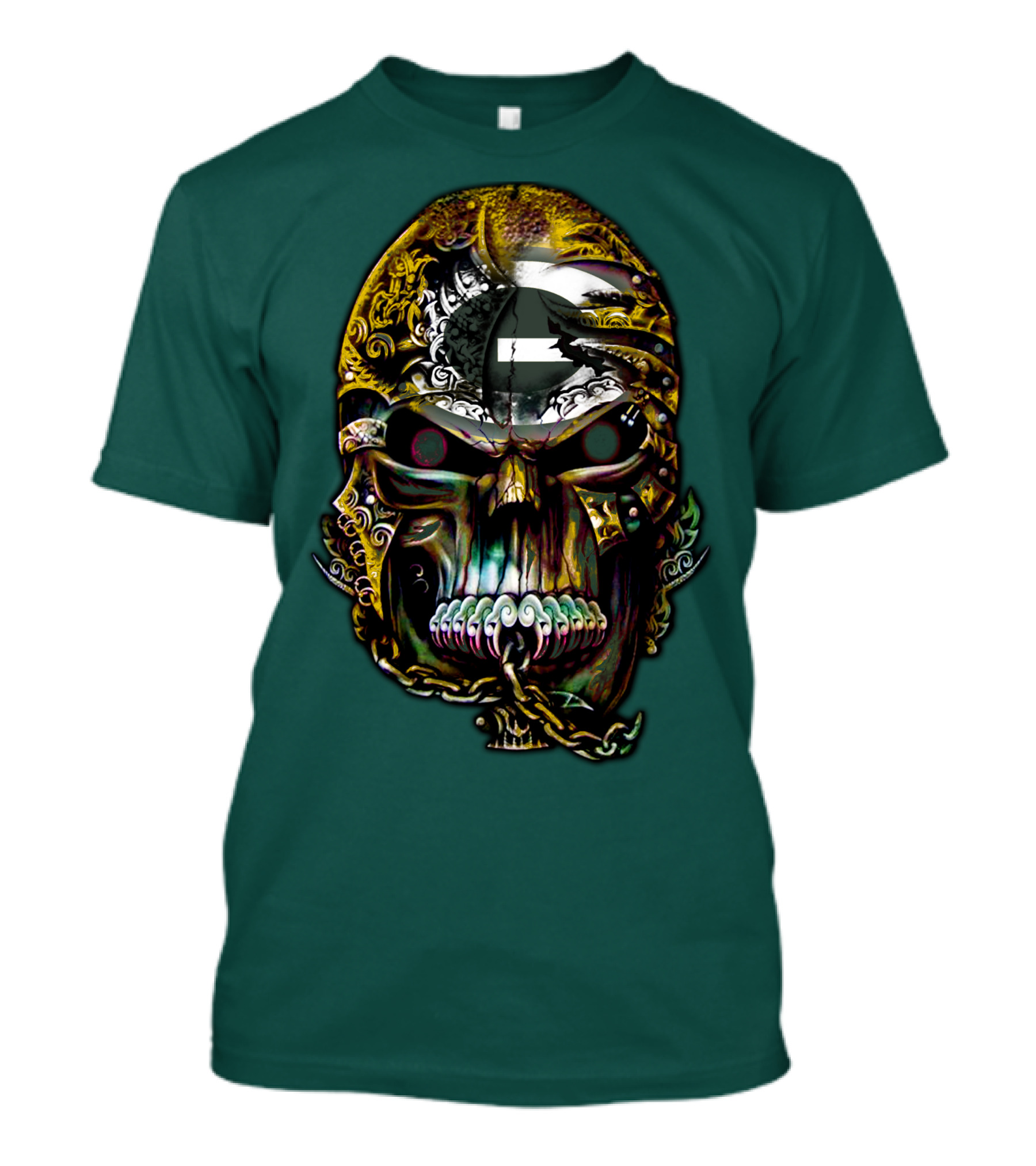 Green Bay Packers 82 Skull Art With Chain Motif T-Shirt