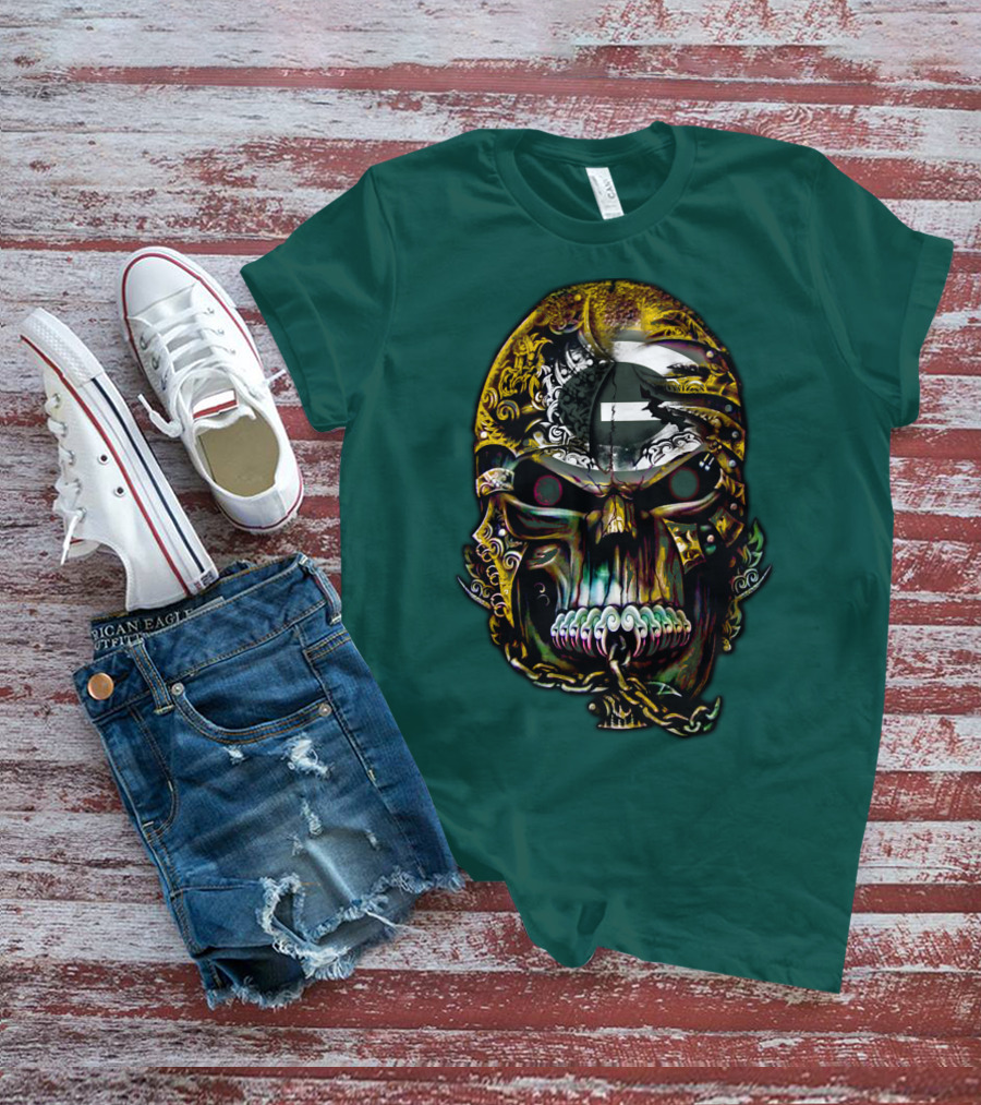Green Bay Packers 82 Skull Art With Chain Motif T-Shirt
