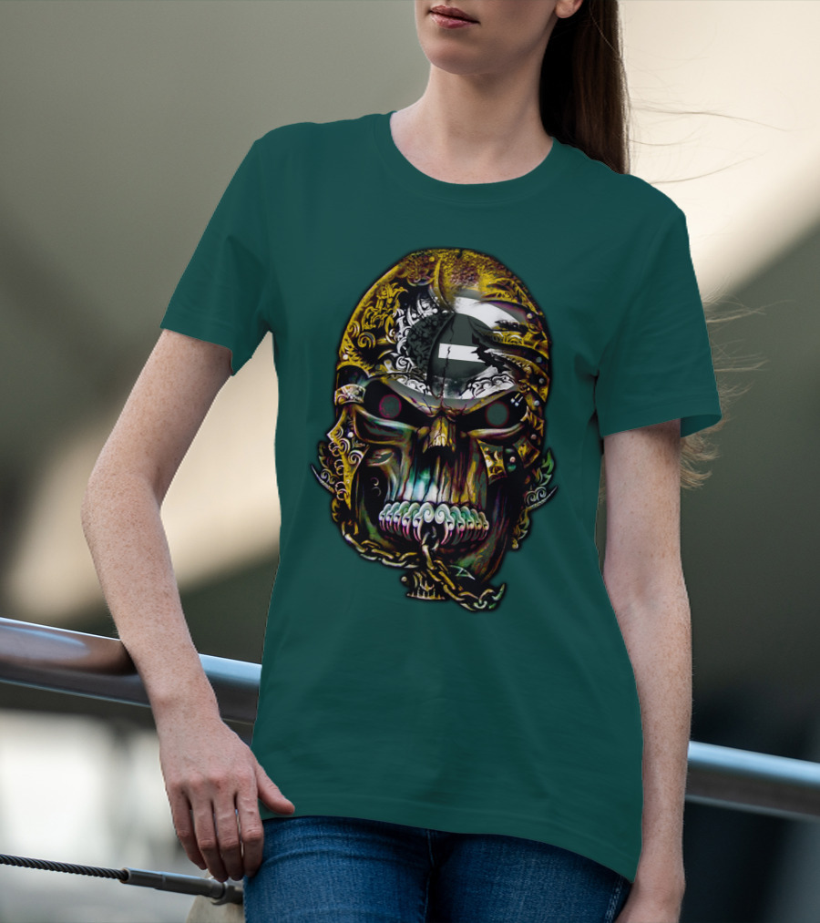 Green Bay Packers 82 Skull Art With Chain Motif T-Shirt