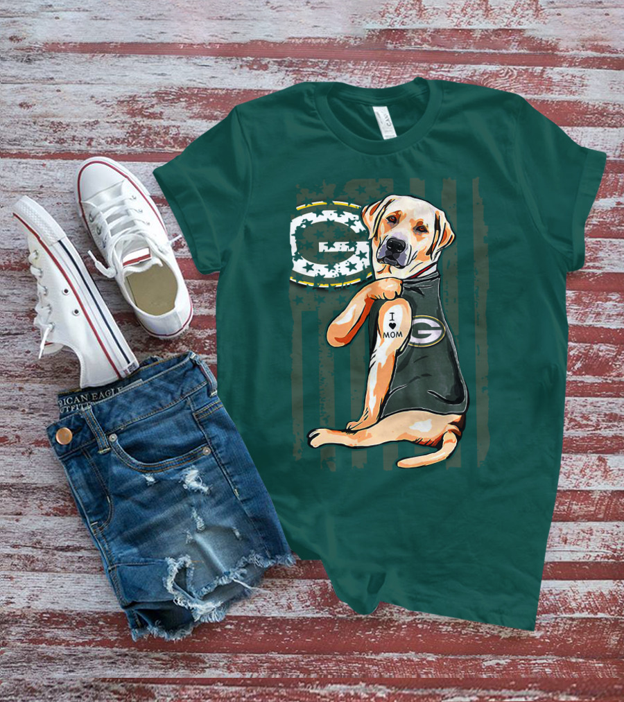 Labrador Retriever I Love Mom Green Bay Packers Fan Stars T-Shirt