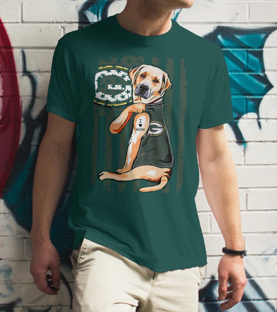 Labrador Retriever I Love Mom Green Bay Packers Fan Stars T-Shirt