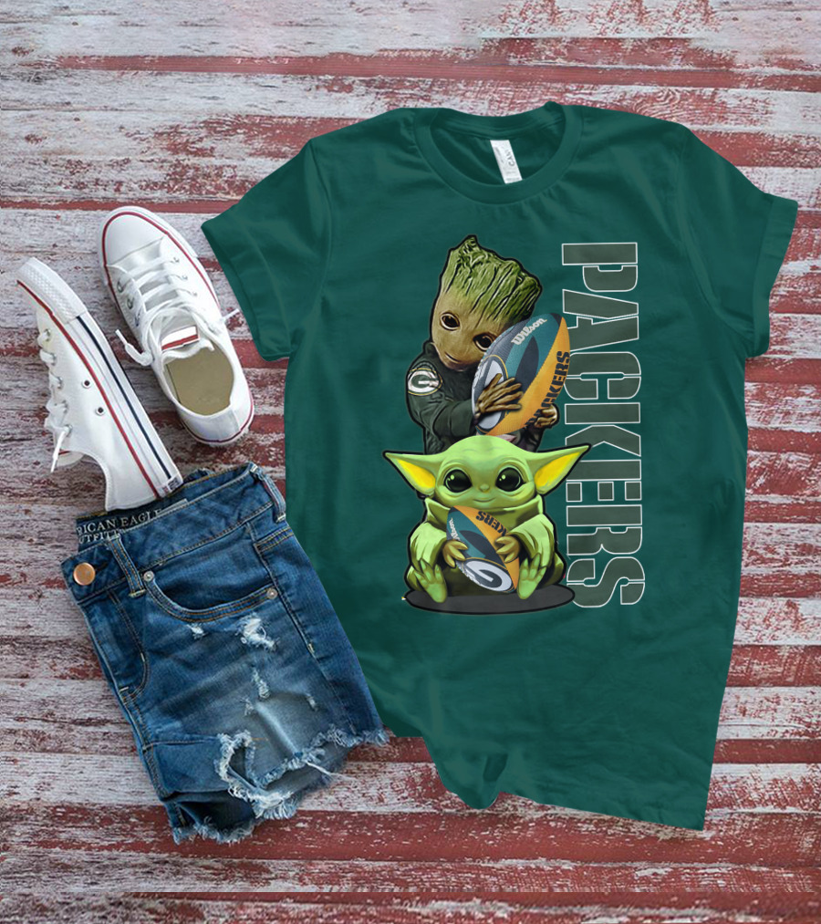 Grzd Green Bay Packers Groot Baby Yoda Football Fan T-Shirt