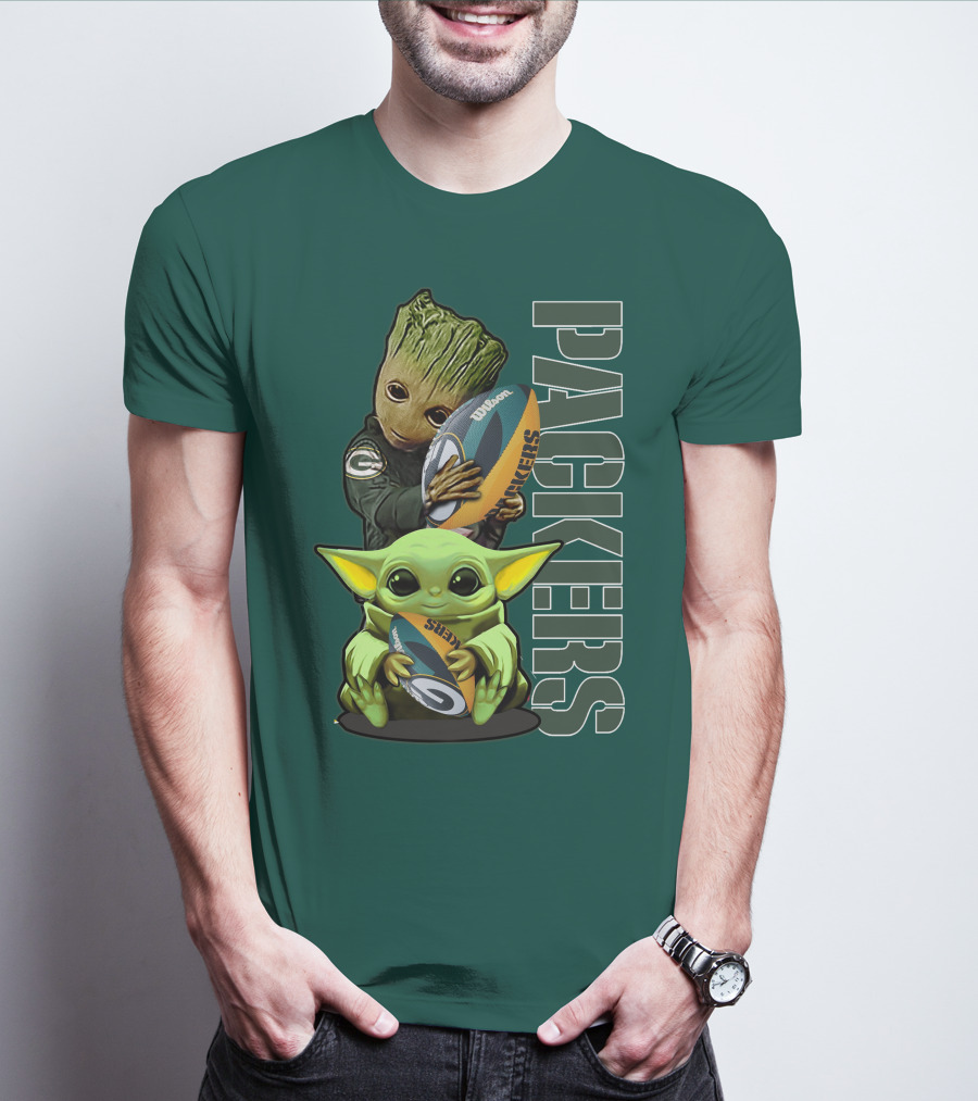 Grzd Green Bay Packers Groot Baby Yoda Football Fan T-Shirt