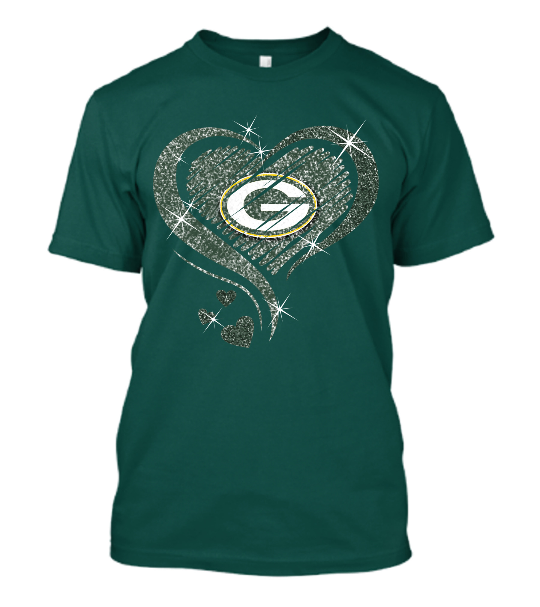 Green Bay Packers Heart Diamond Sparkle T-Shirt