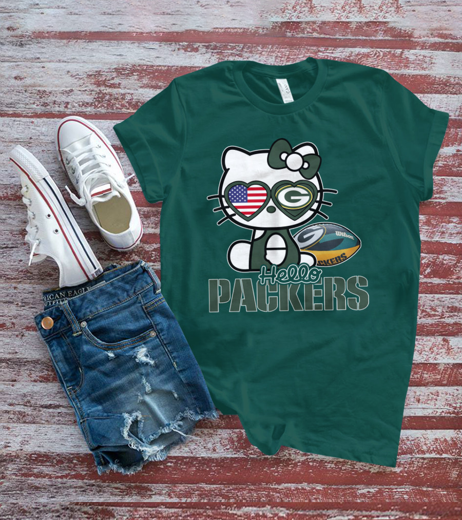 Hello Packers Green Bay Kitty Football USA T-Shirt