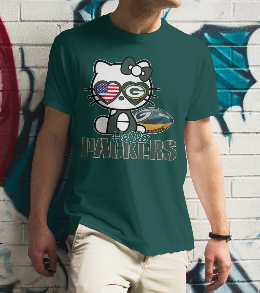 Hello Packers Green Bay Kitty Football USA T-Shirt
