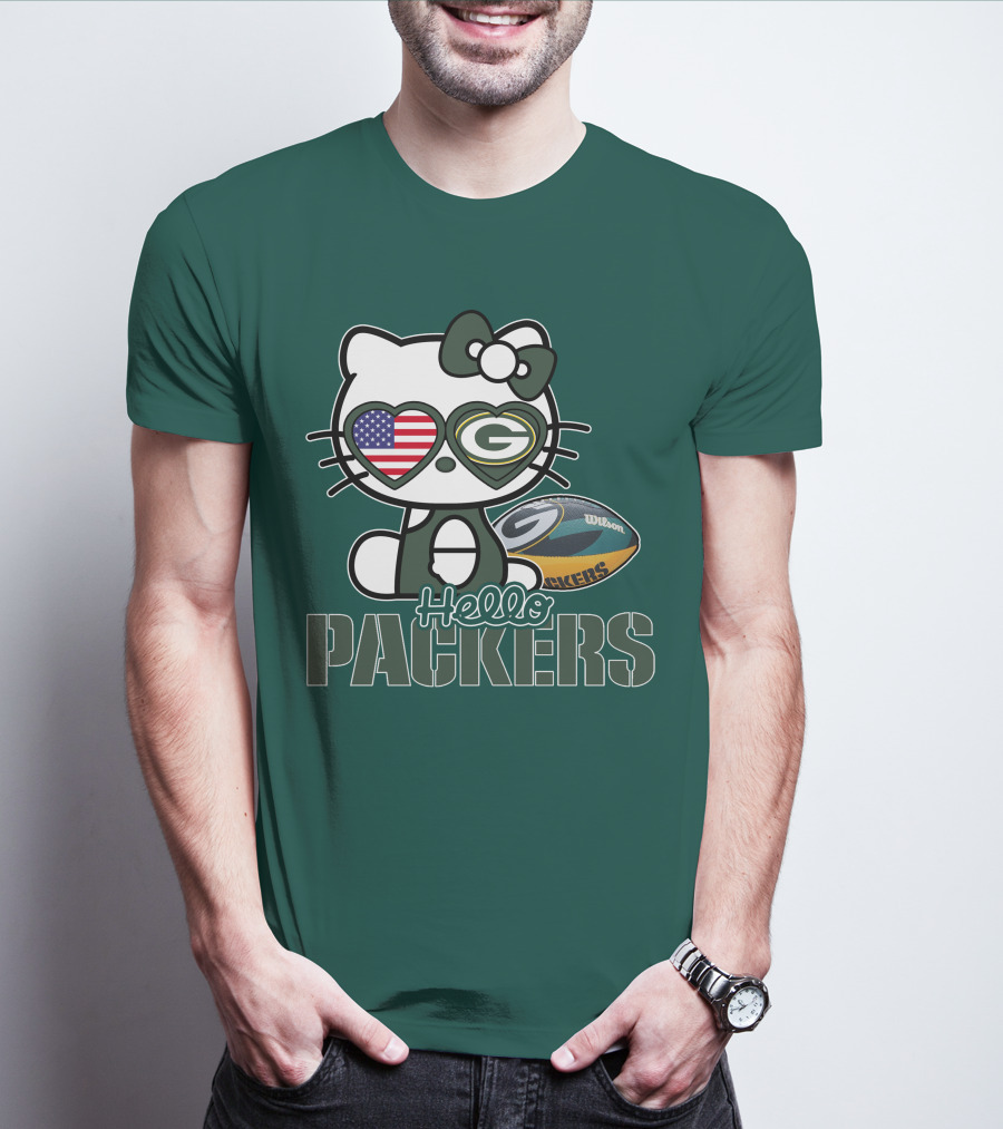Hello Packers Green Bay Kitty Football USA T-Shirt