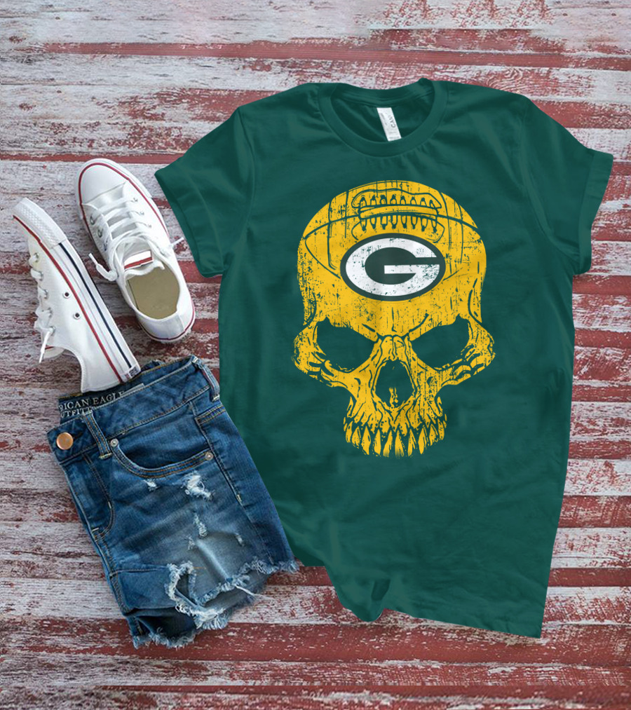 Green Bay Packers Skull Football Logo T-Shirt