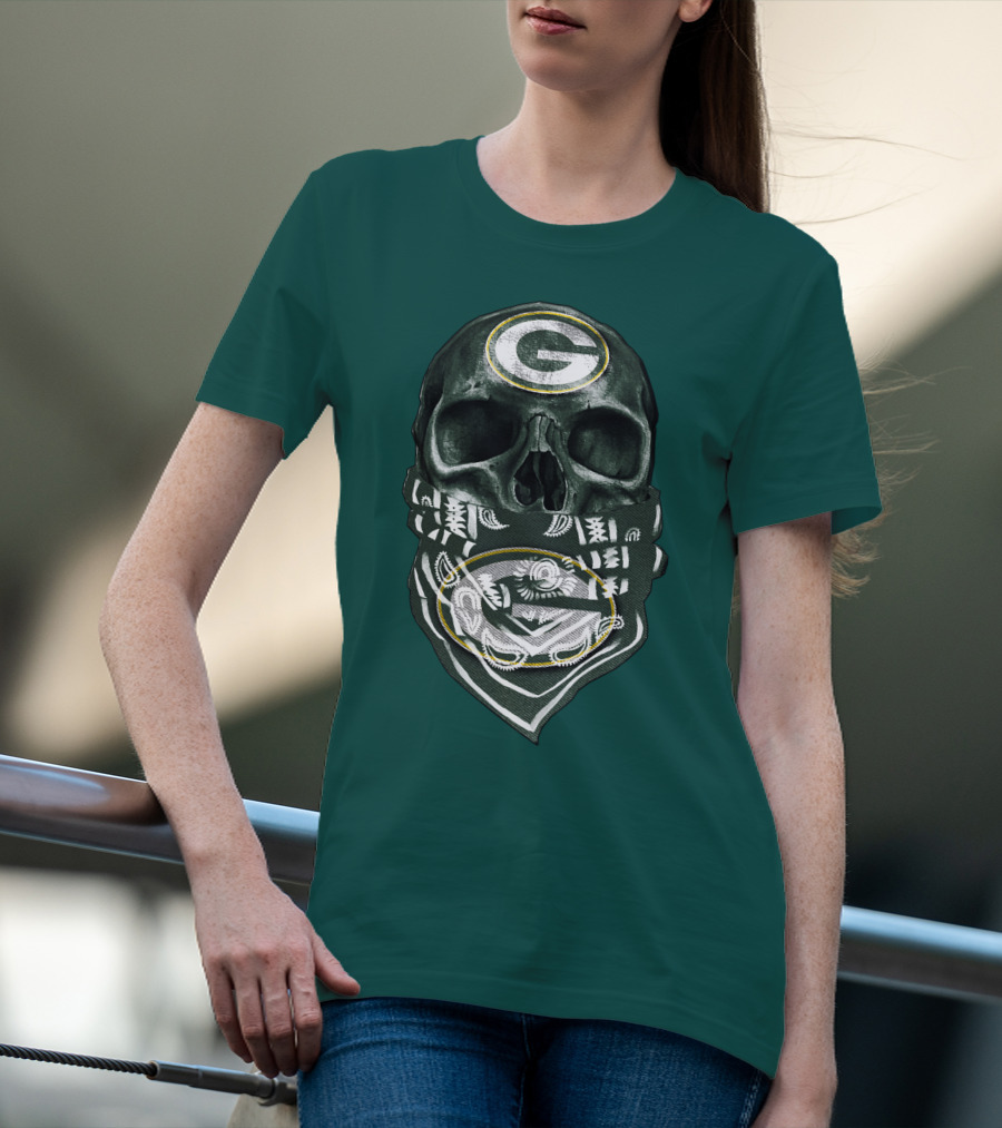 Skull Wearing Green Bay Packers Bandana T-Shirt