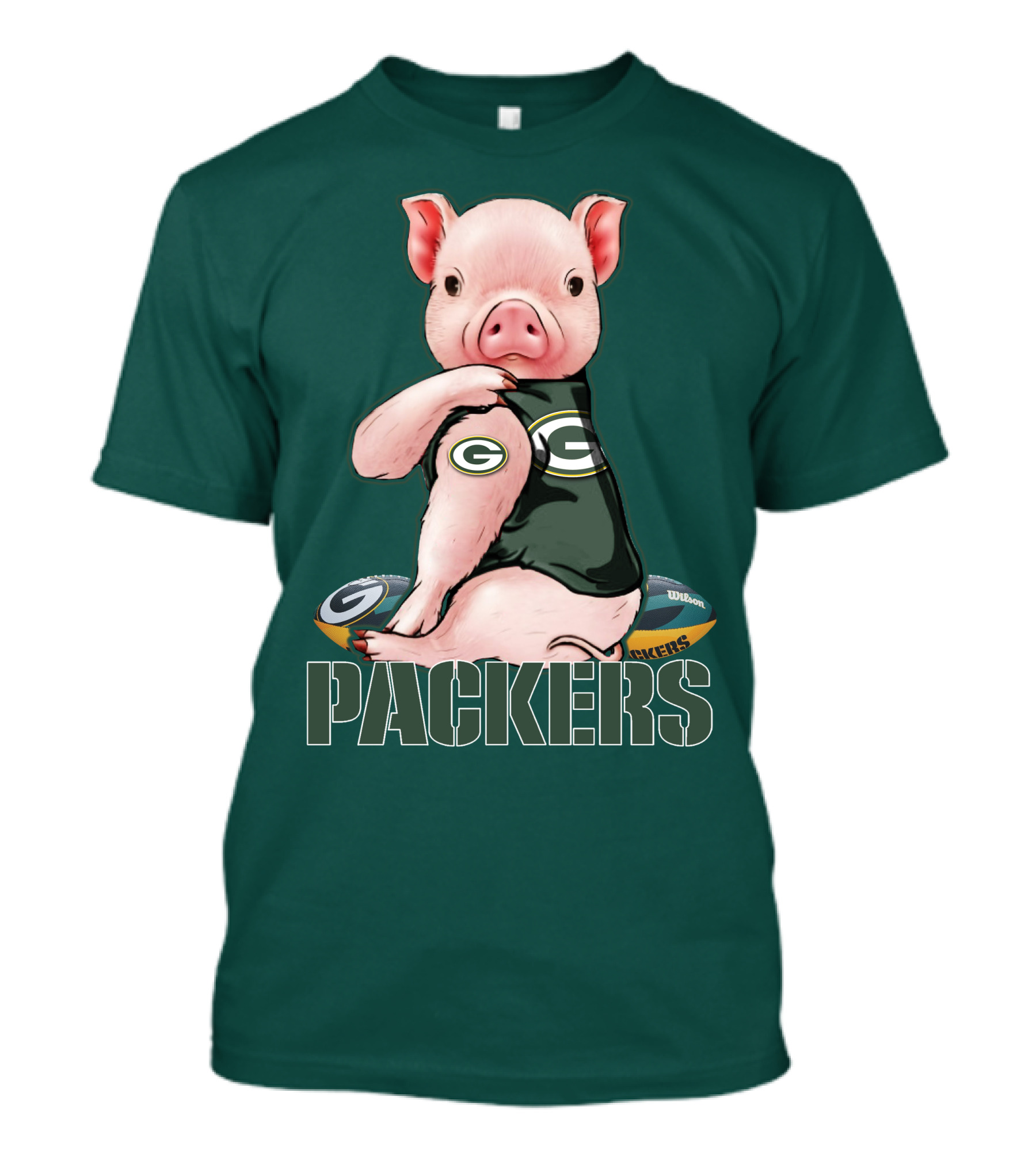 Green Bay Packers Pig Holding Football T-Shirt