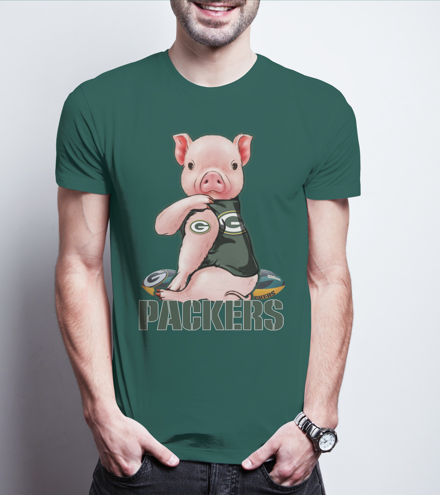 Green Bay Packers Pig Holding Football T-Shirt