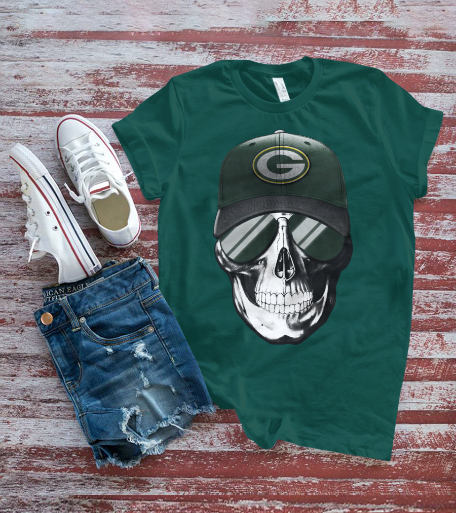 Green Bay Packers Skull Hat T-Shirt