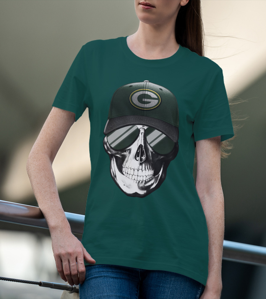 Green Bay Packers Skull Hat T-Shirt