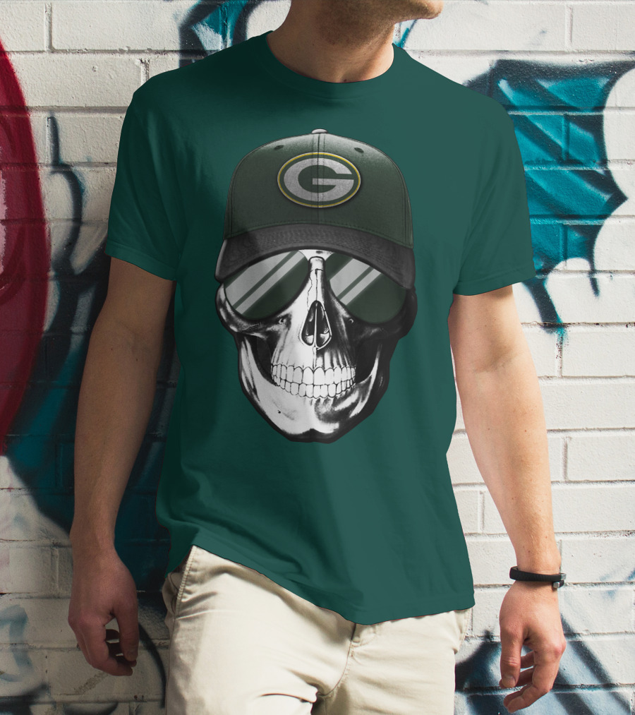 Green Bay Packers Skull Hat T-Shirt