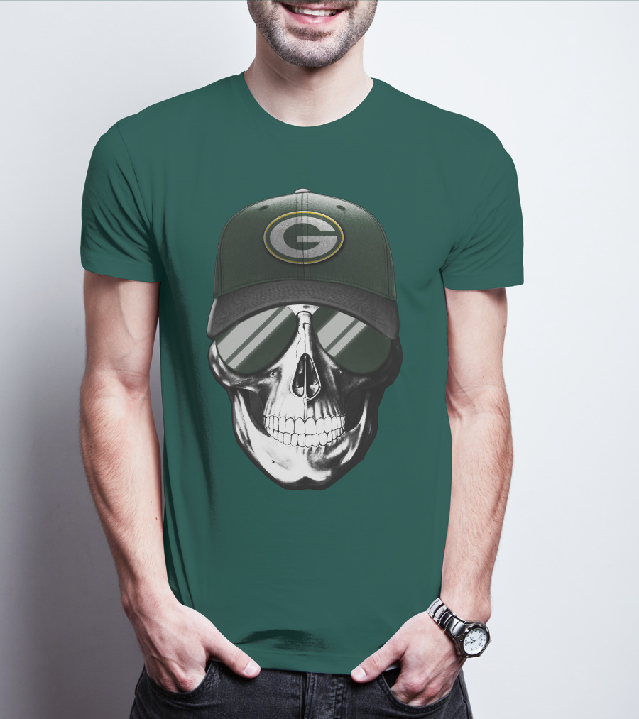 Green Bay Packers Skull Hat T-Shirt