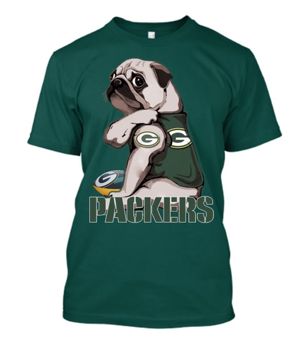 Pug With Green Bay Packers Logo In Team Colors T-Shirt