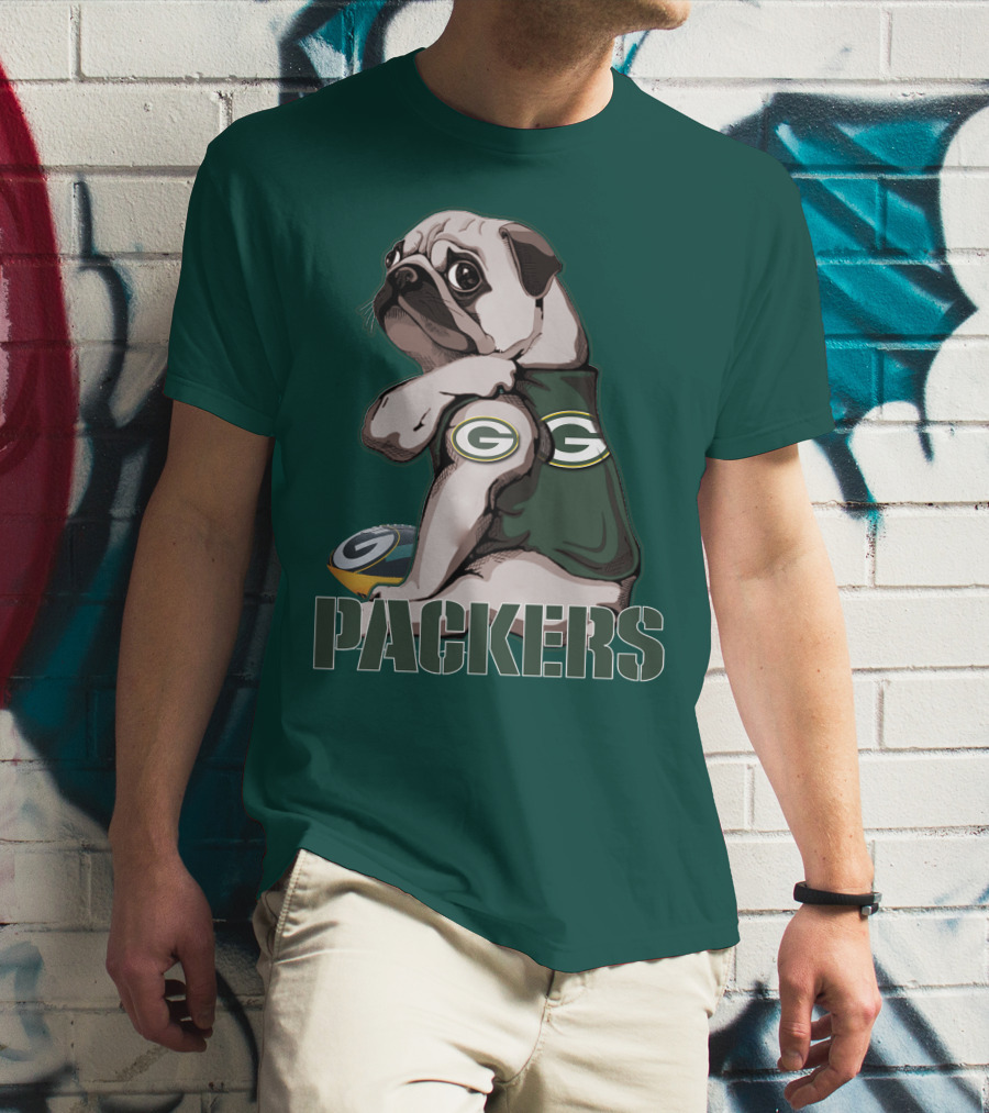 Pug With Green Bay Packers Logo In Team Colors T-Shirt