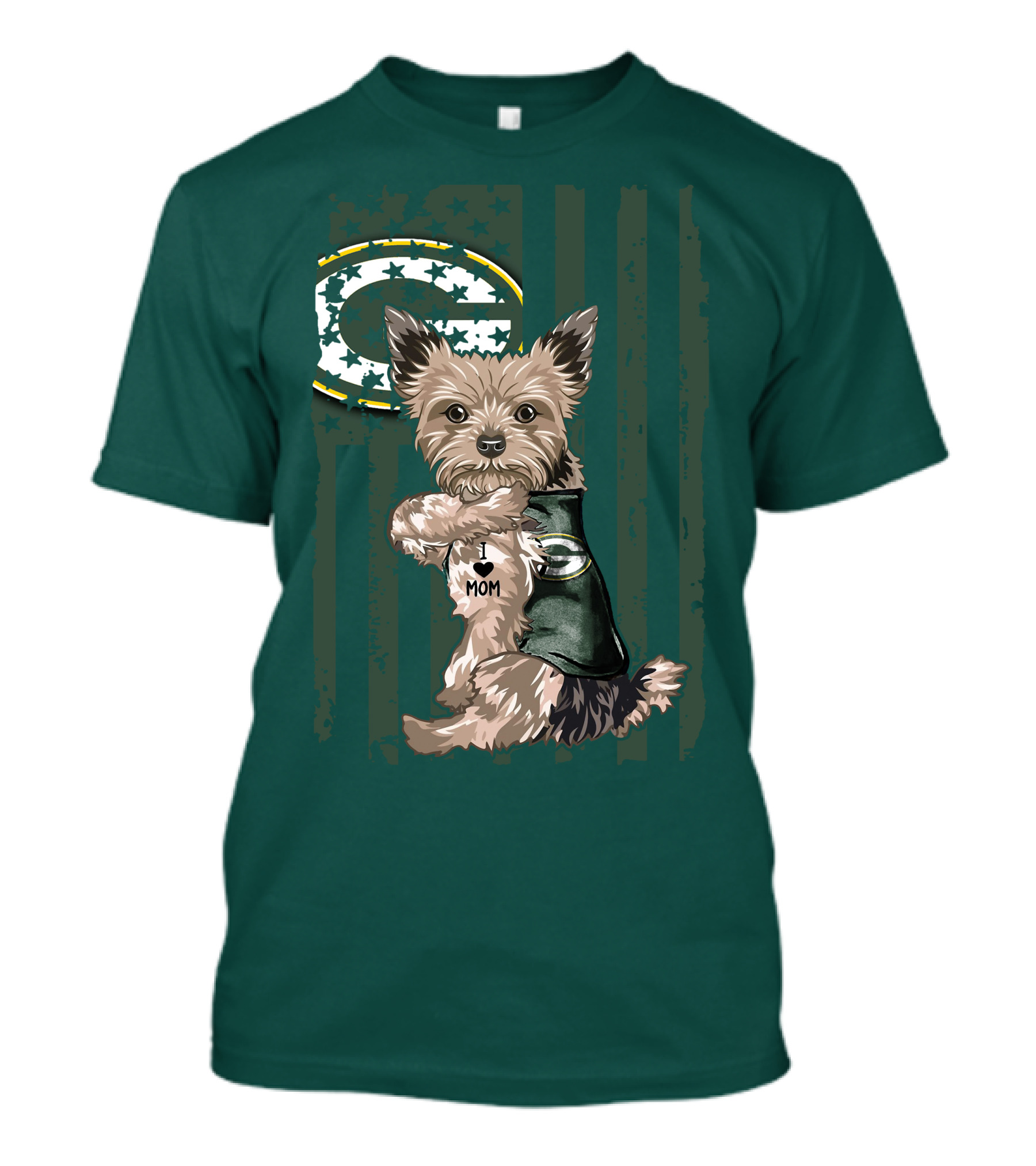 Yorkshire Terrier I Love Mom Green Bay Packers Fan T-Shirt