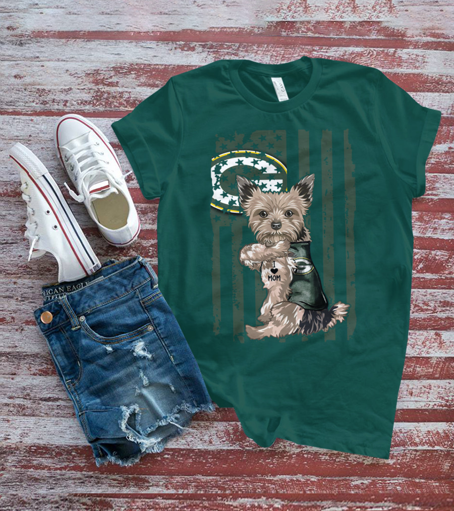 Yorkshire Terrier I Love Mom Green Bay Packers Fan T-Shirt
