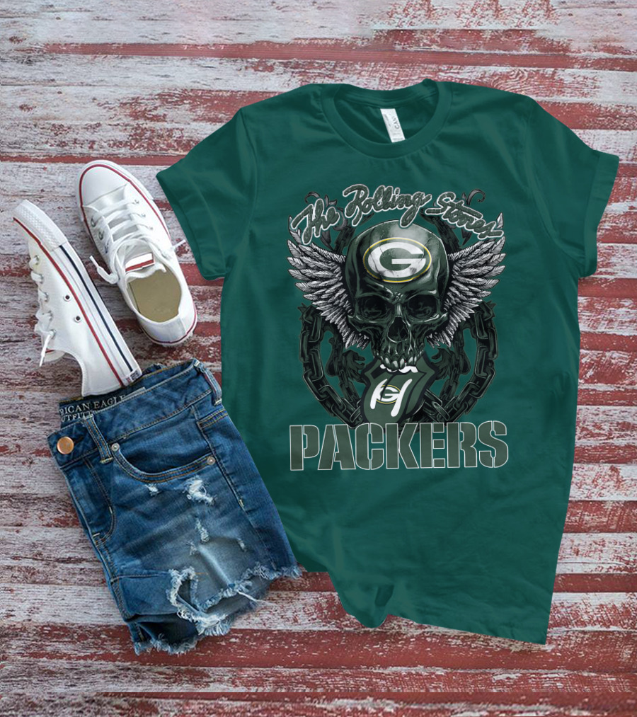 The Rolling Stones Green Bay Packers Skull Logo Wings T-Shirt