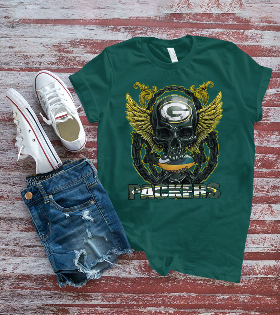 Packers Skull Green Bay Football Wings T-Shirt