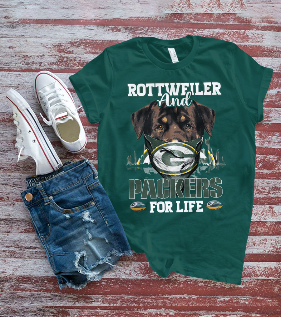 Rottweiler And Packers For Life Green Bay Packers T-Shirt