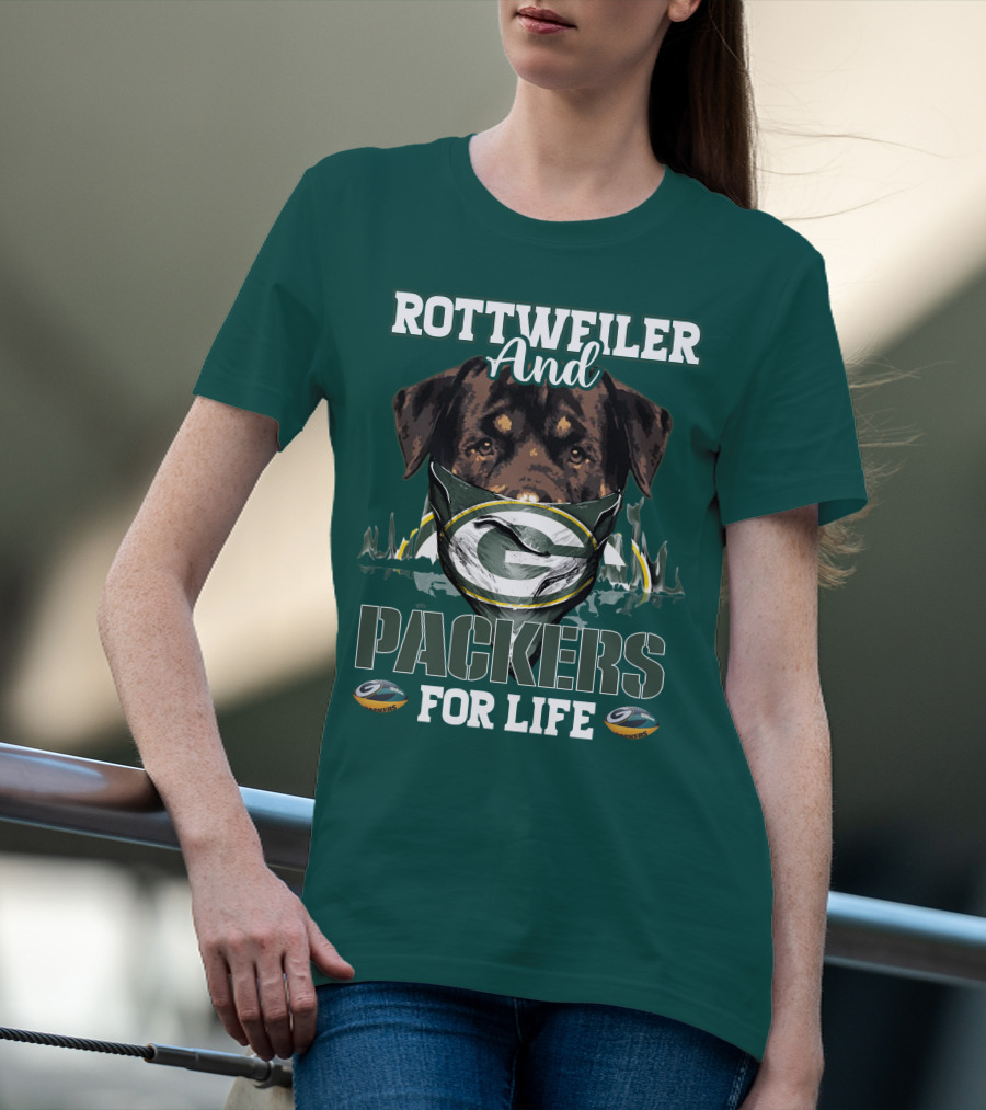 Rottweiler And Packers For Life Green Bay Packers T-Shirt
