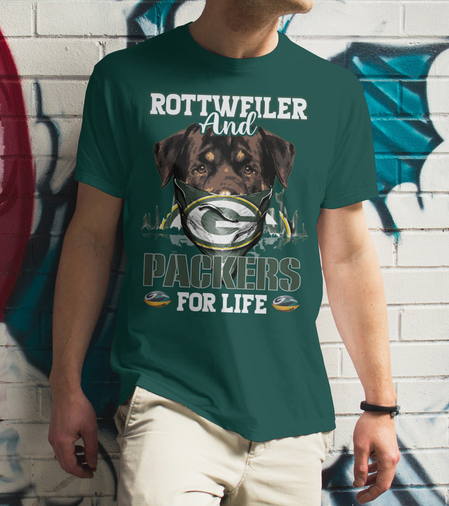 Rottweiler And Packers For Life Green Bay Packers T-Shirt