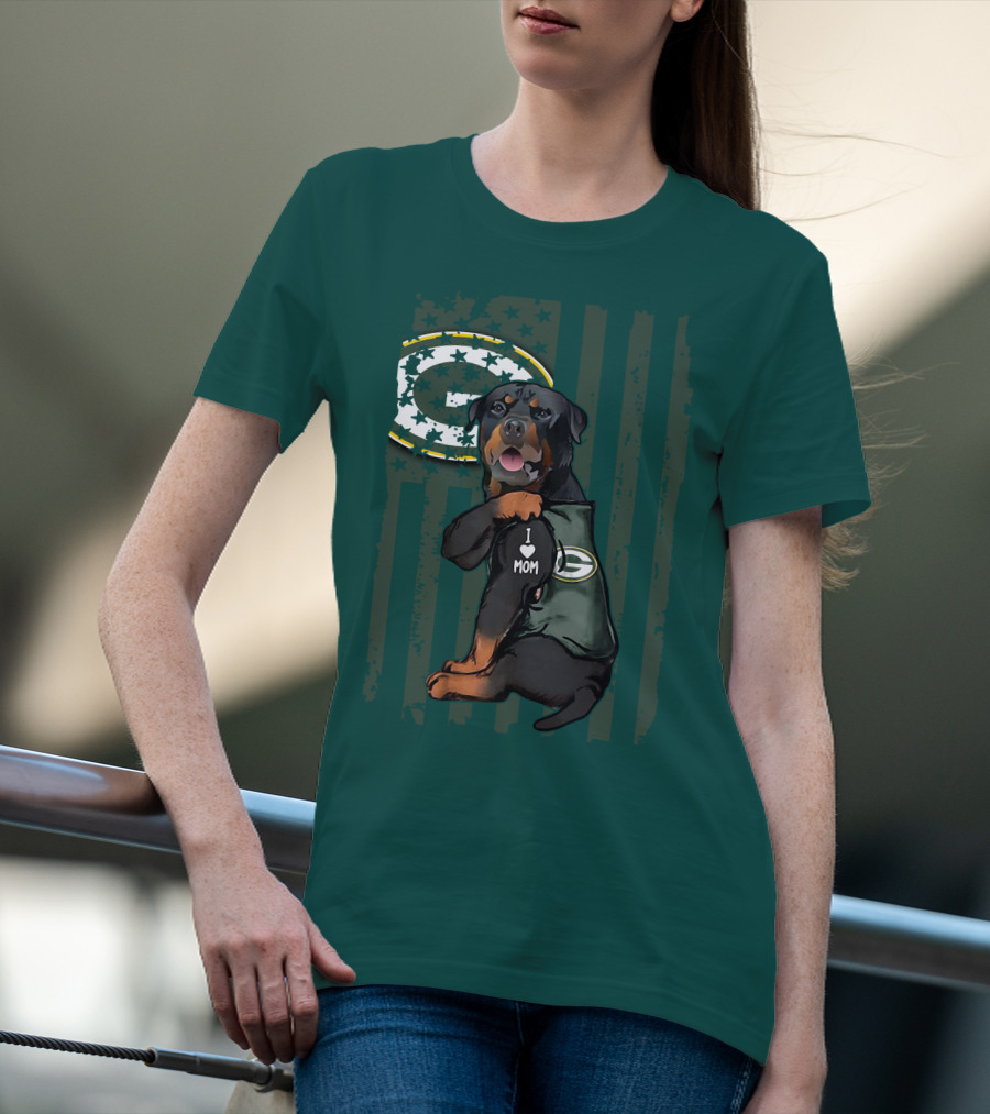 Green Bay Packers Rottweiler I Love Mom T-Shirt