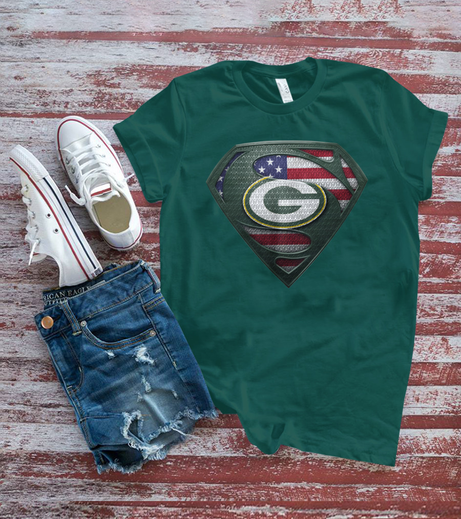 Spm Green Bay Packers American Flag Superman T-Shirt
