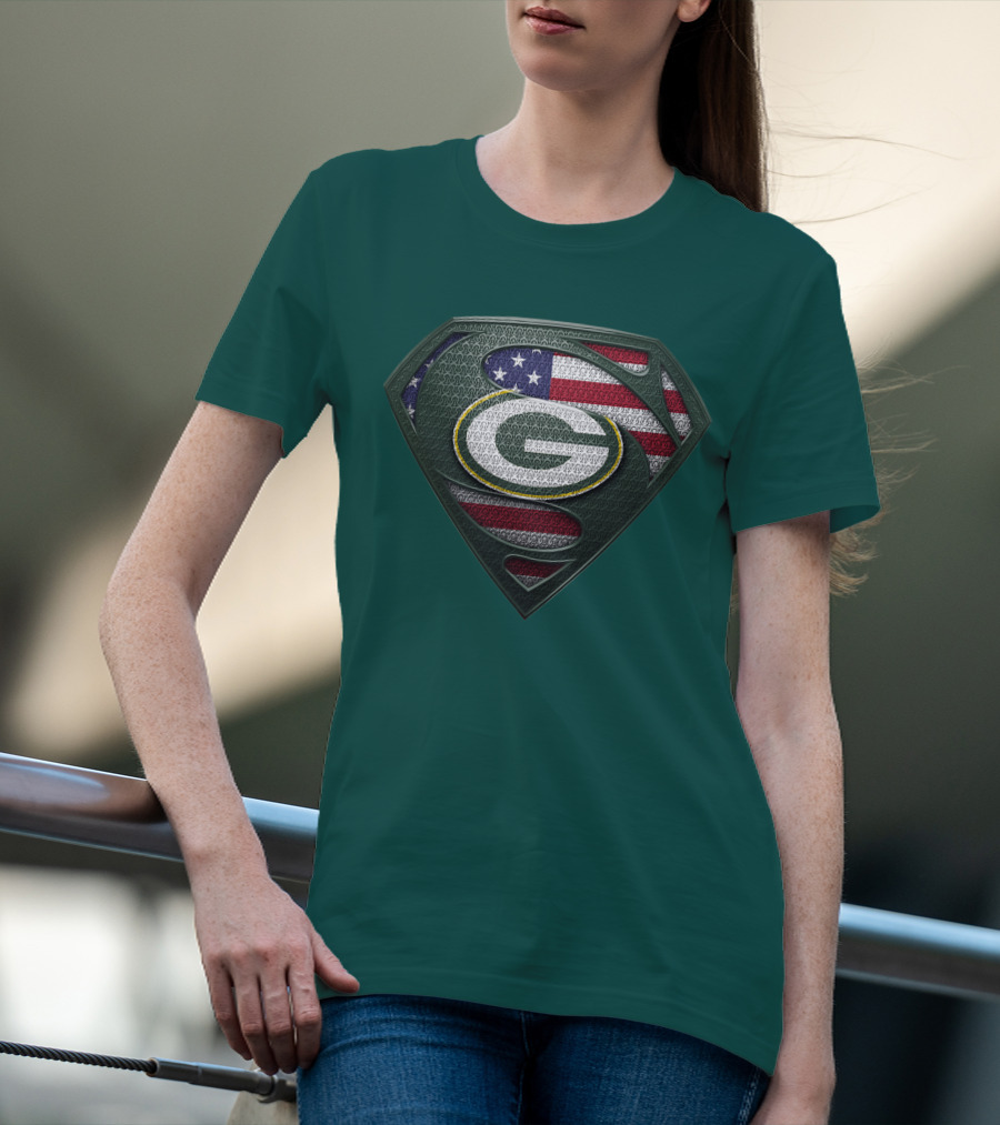 Spm Green Bay Packers American Flag Superman T-Shirt