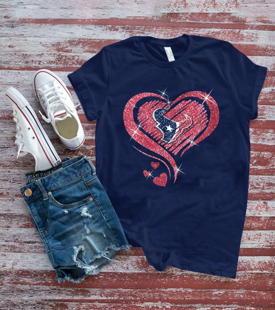 Heart Diamond Glitter Houston Texans T-Shirt