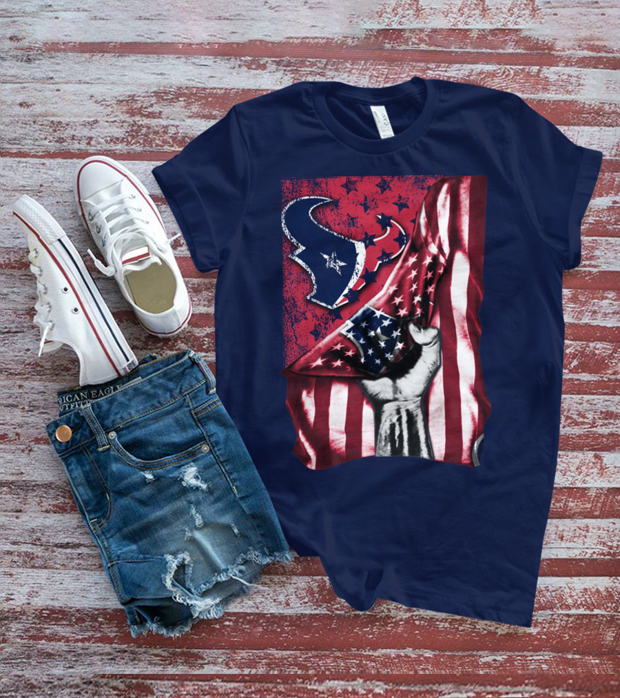 Houston Texans Stars And Stripes American Flag Fist T-Shirt