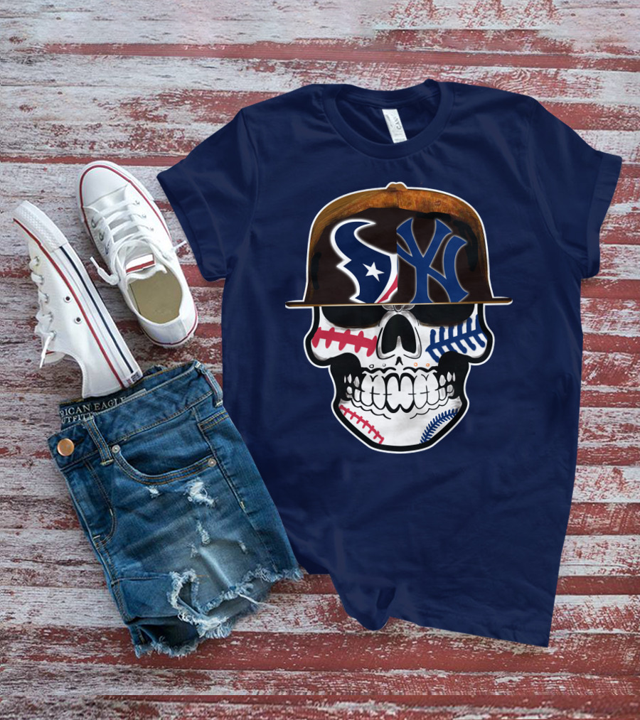 Houston Texans Yankees Skull Baseball T-Shirt