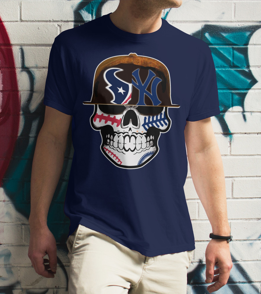 Houston Texans Yankees Skull Baseball T-Shirt