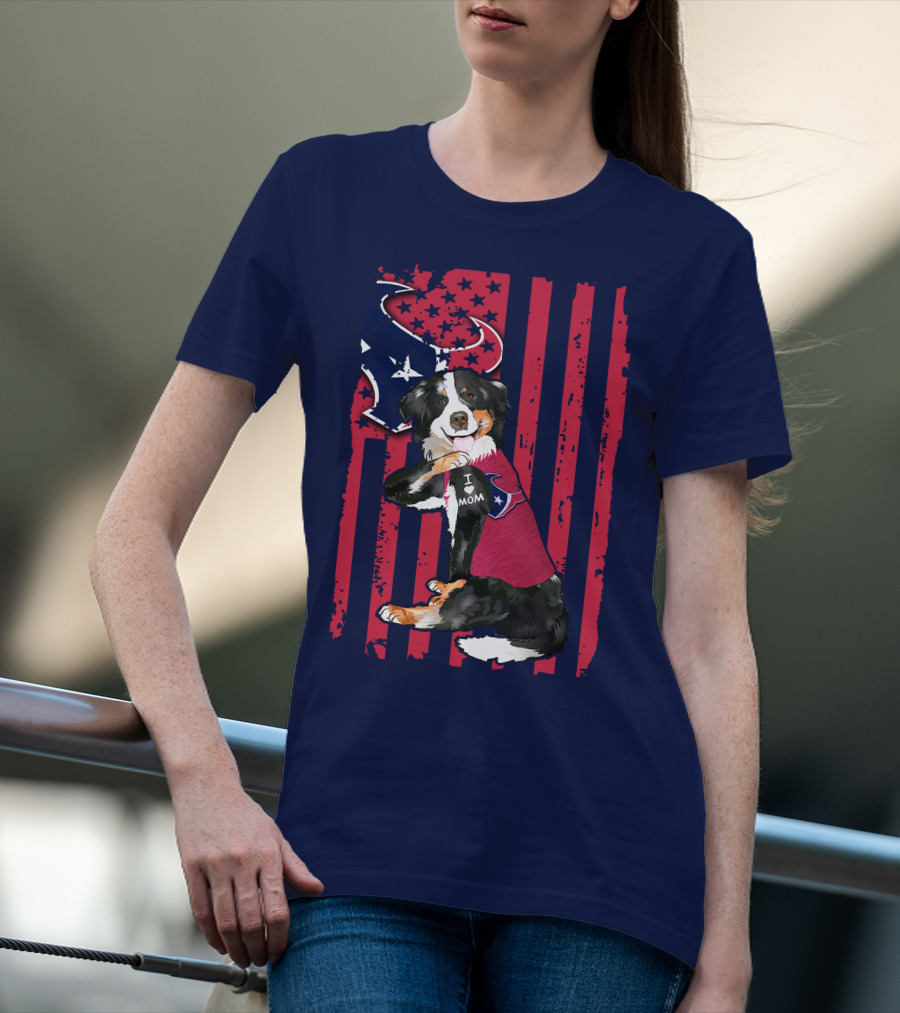 Border Collie I Love Mom Houston Texans Patriotic T-Shirt