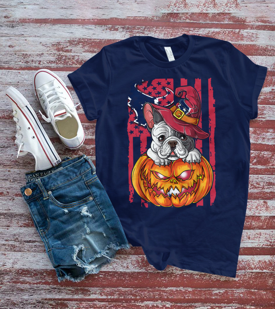 Hlw Bulldog Houston Texans Halloween Jack-o'-Lantern Witch Hat T-Shirt